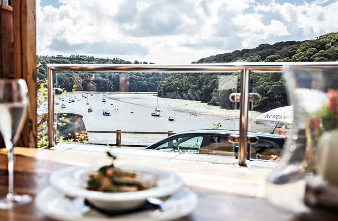 Riverside dining at The Heron Inn at Malpas, Truro